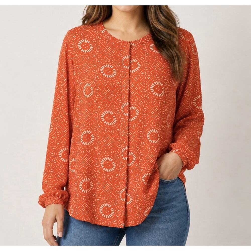 Lucky Brand Orange Button Down Rayon Tunic blouse size XL